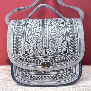 Genuine Leather Beautiful Hand Tooled Gray Black Crossbody Western Boho Bag